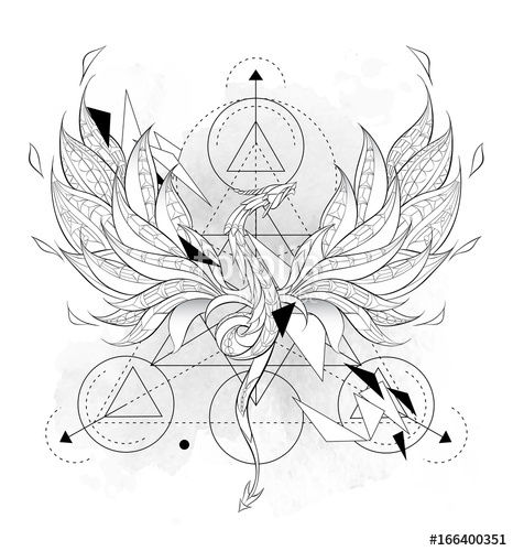 466x500 Patterned Flying Dragon With Geometry Stock Image And Royalty - Flying Dragon Sketch