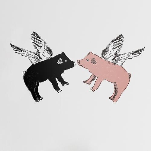 500x500 Flying Pig Fabric Sticker - Flying Pig Sketch