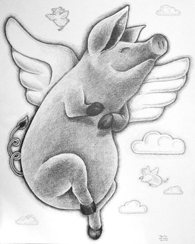 384x480 Flying Pigs I Love Piggies! Flying Pig, Tattoo And - Flying Pig Sketch
