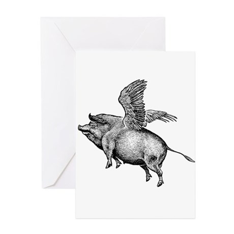 460x460 When Pigs Fly Greeting Cards - Flying Pig Sketch