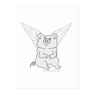 307x307 Flying Pig Cartoon Postcards Zazzle Au - Flying Pig Sketch