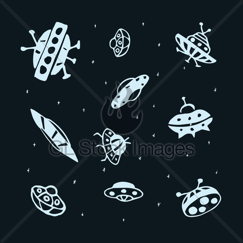 500x500 Vector Set Of Hand Drawing Ufo Flying Saucer Gl Stock Images - Flying Saucer Sketch