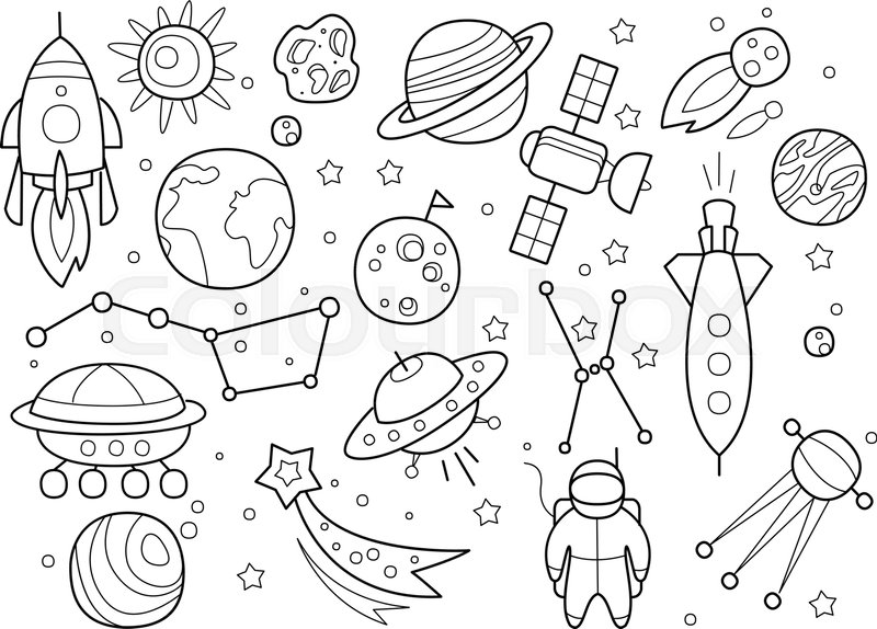 800x574 Vector Set Of Hand Drawn Space Objects. Flying Saucers Of Aliens - Flying Saucer Sketch