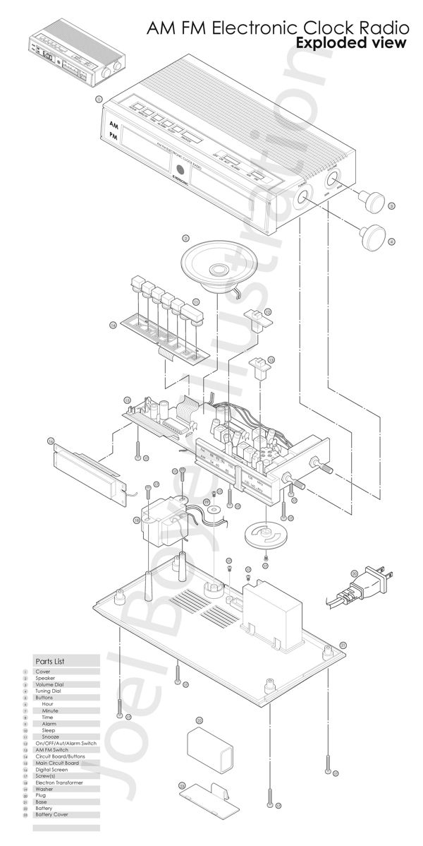 600x1198 Illustration Exploded View Drawing Alarm Clock - Fm Sketch