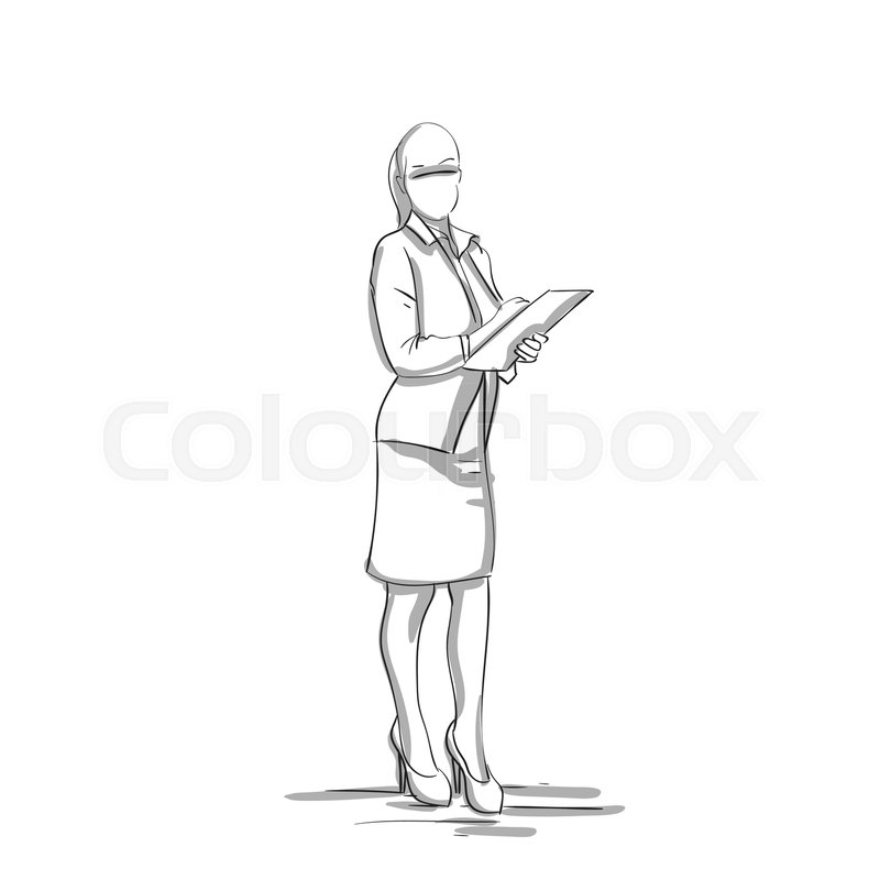 800x800 Sketch Silhouette Of Business Woman Holding Documents Folder - Folder Sketch