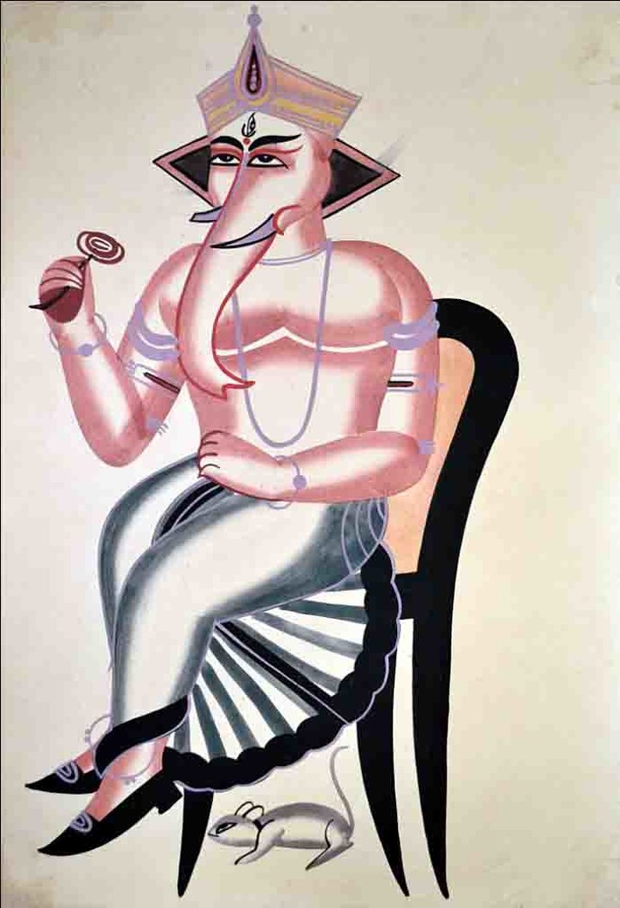 690x1011 Kalighat Painting By Artist Unknown Artist Folk, Painting - Folk Sketch