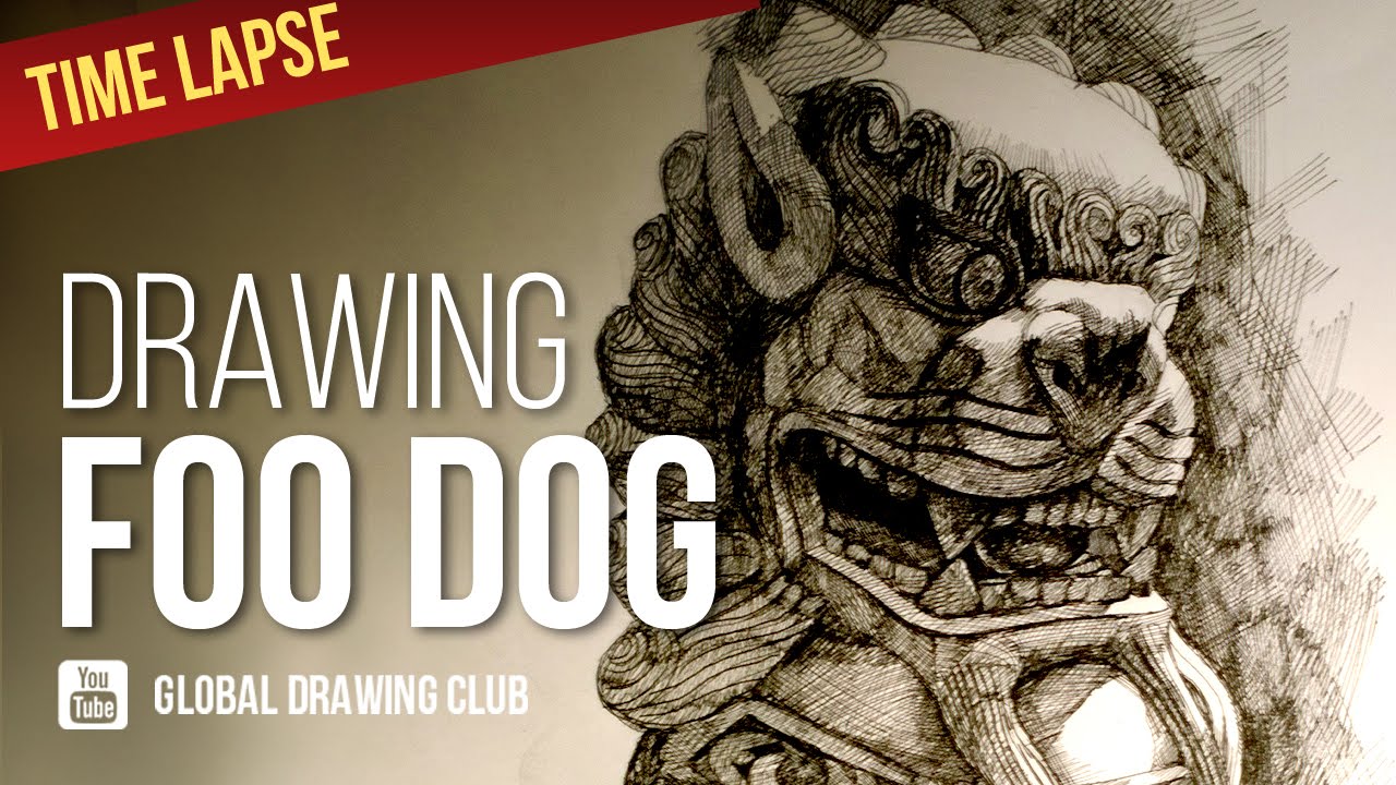 1280x720 Drawing Foo Dog Statue. Isograph Rotring. - Foo Dog Sketch