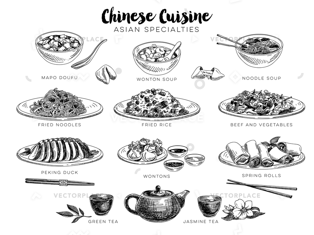 1000x750 Hand Drawn Chinese Food Sketch Vector Illustration 10481 - Food Sketch