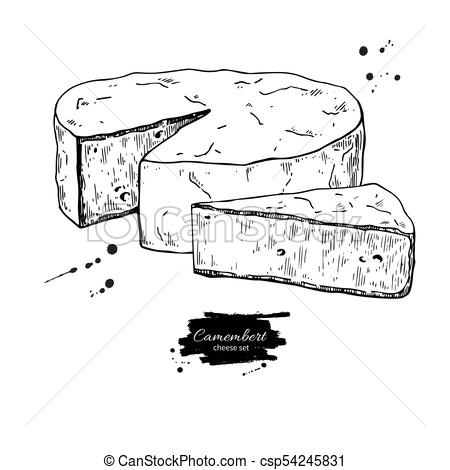 450x470 Camembert Cheese Block And Triangle Drawing. Vector Hand Drawn - Food Sketch