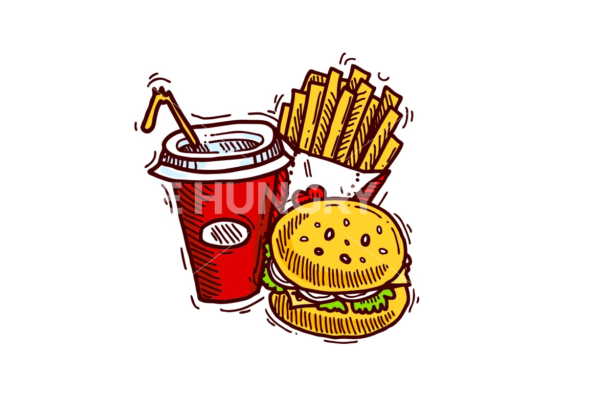 1160x772 Fast Food Sketch Set By Macrovector - Food Sketch Images