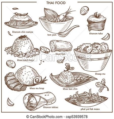 450x470 Thai Cuisine Food Vector Sketch Dishes Icons For Restaurant Menu - Food Sketch Images