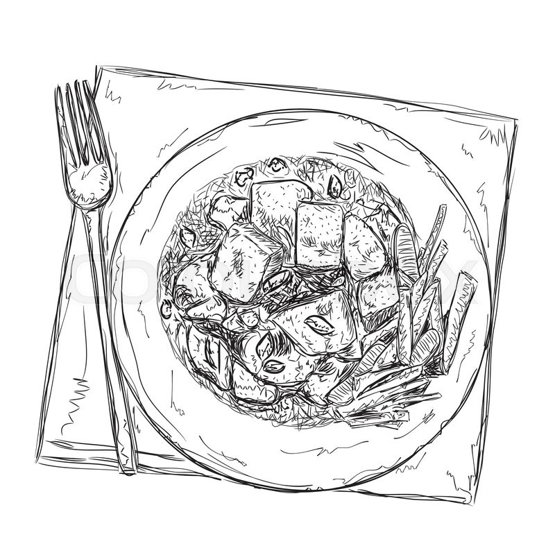 800x800 Hand Drawn Food Sketch. Dish Of The Meat And Vegetables. Stock - Food Sketch Vector
