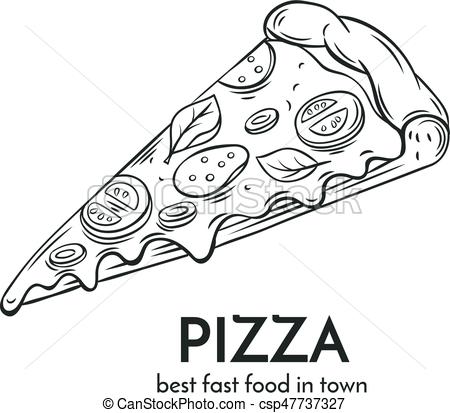 450x413 Hand Drawn Pizza Icon. Vector Badge Fast Food Sketch Style For - Food Sketch Vector