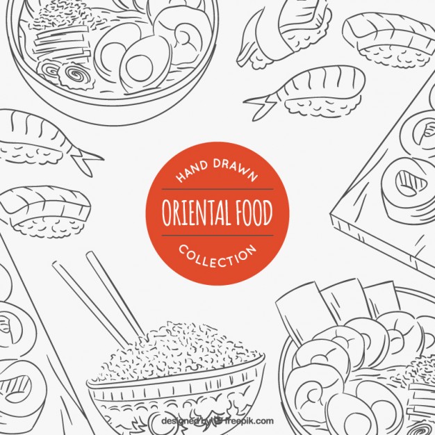 626x626 Sketches Variety Of Oriental Food Vector Free Download - Food Sketch Vector