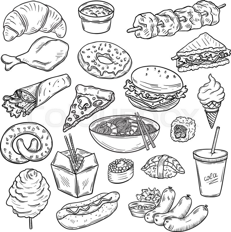 798x800 Collection Of Fast Food Sketches Stock Vector Colourbox - Food Sketch Vector