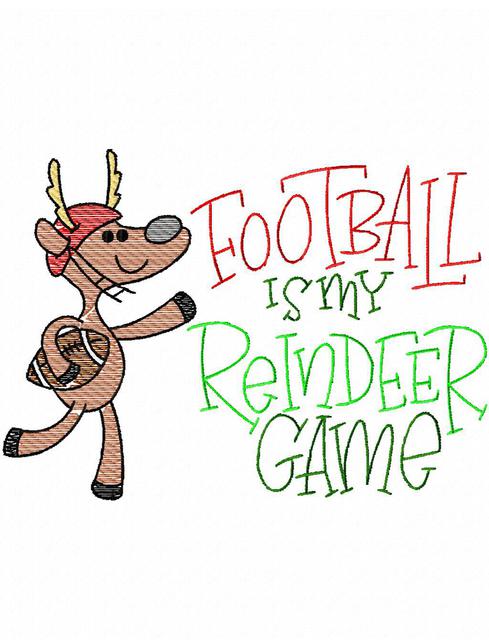 489x640 Football Is My Reindeer Game Sketch Embroidery Design - Football Game Sketch