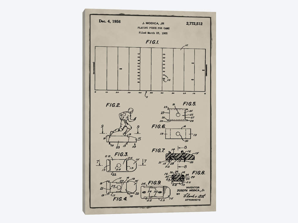 1000x750 J. Modica Jr. Football Game Playing Piece Patent... Bill Cannon - Football Game Sketch