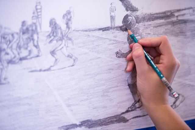 640x427 Kinnick On Canvas Iowa Now - Football Game Sketch