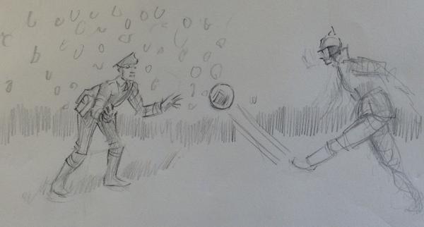 600x322 Soren Hawkes On Twitter Rough Sketch The Christmas Truce 1914 - Football Game Sketch