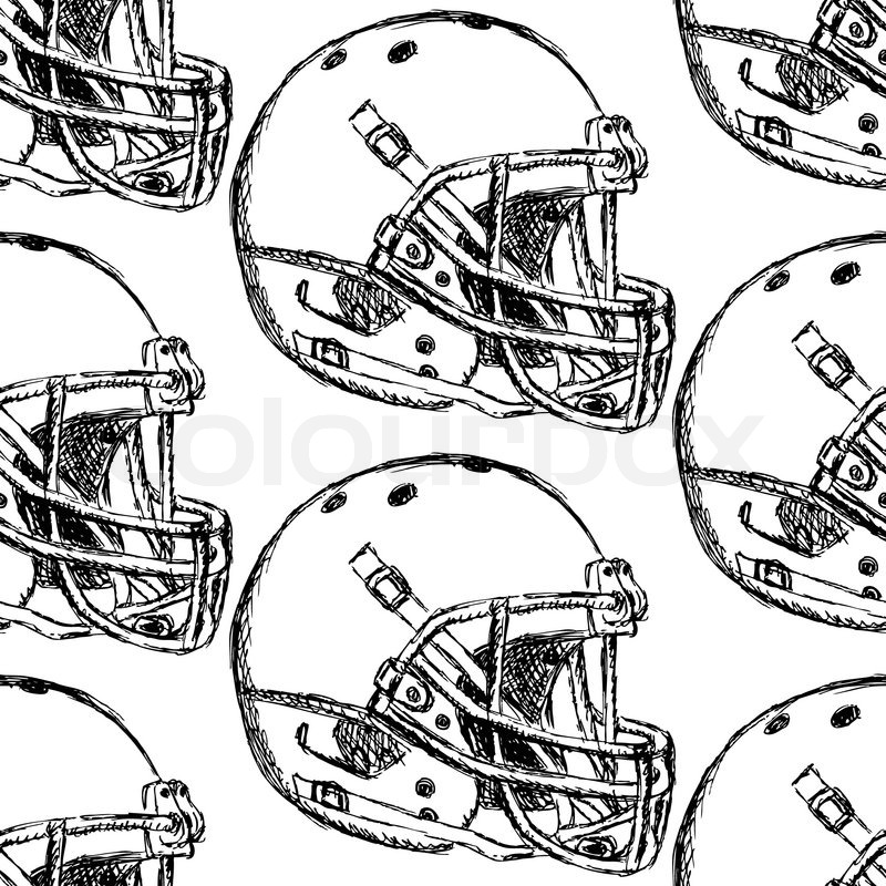800x800 Sketch Football Helmet, Vector Vintage Seamless Pattern Stock - Football Helmet Sketch