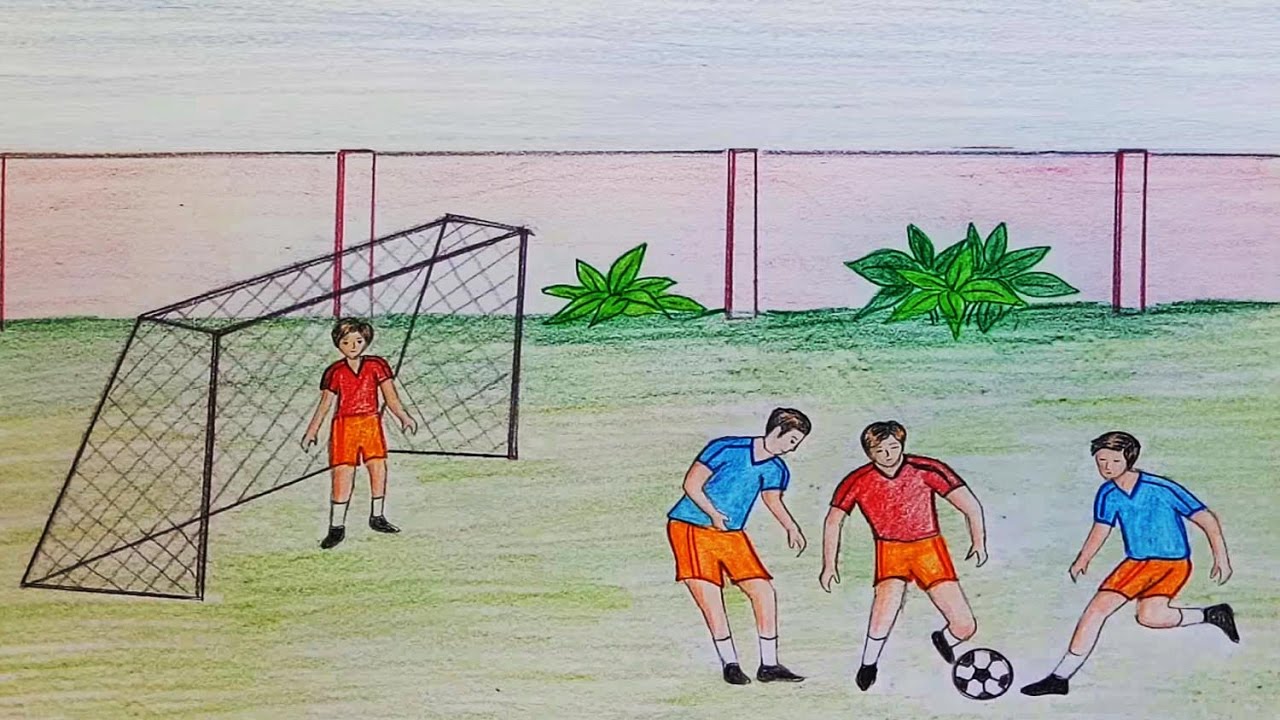 1280x720 How To Draw Scenery Of Playing Football Step By Step - Football Player Sketch