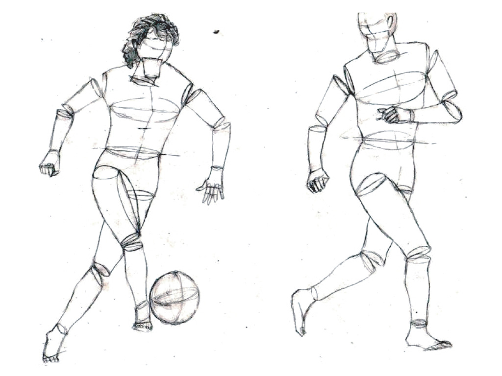 1024x768 Football Dribble Sketch By Satoart - Football Sketch