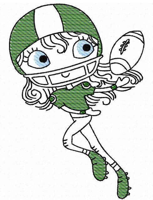 489x640 Swirly Girl Football Player Sketch Embroidery Design - Football Sketch