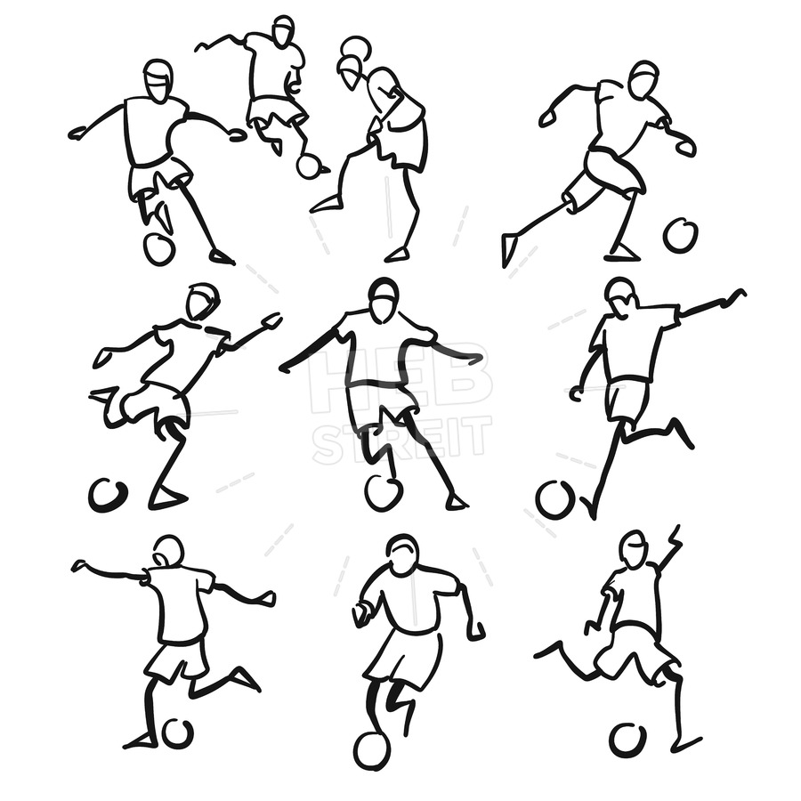900x900 Football Or Soccer Player Motion Sketch Studies Hebstreits - Football Sketch Image