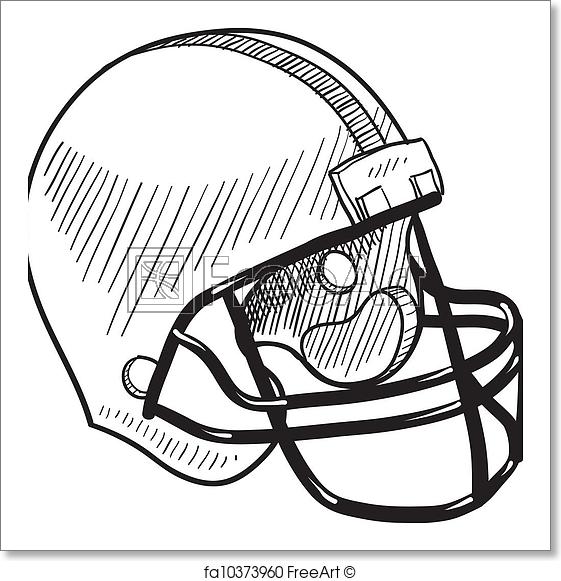 561x581 Free Art Print Of Football Helmet Sketch. Doodle Style Football - Football Sketch Image