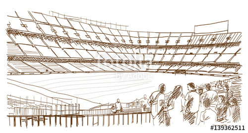 500x268 Sketch Of Football Stadium With People In Vector Illustration - Football Stadium Sketch