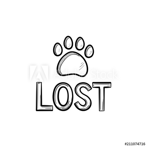 500x500 Lost Dog Hand Drawn Outline Doodle Icon. Lost Sign With Dog - Footprint Sketch