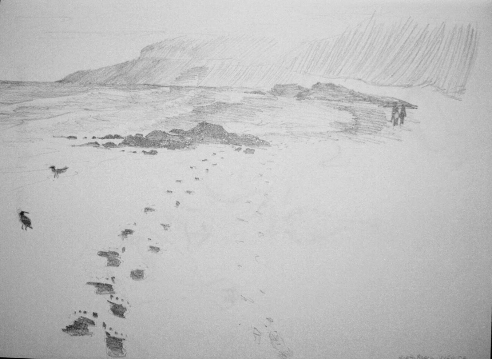 1600x1167 Artiqueryrose Pencil Sketch Lonely Beach - Footprint Sketch