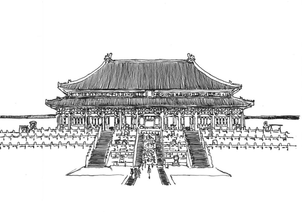 984x692 Forbidden City In Beijing, Fountain Pen, A4. Art - Forbidden City Sketch