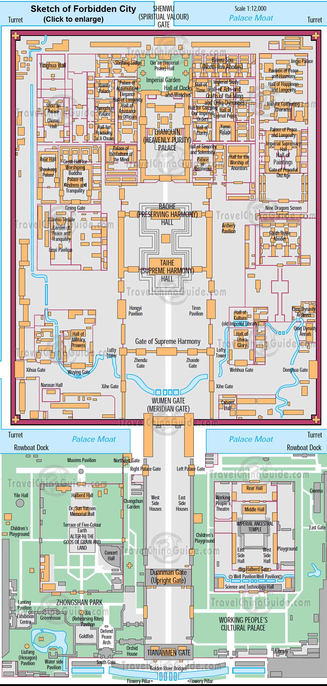 1100x2303 Forbidden City Maps, Tourist Map Of Palace Museum - Forbidden City Sketch