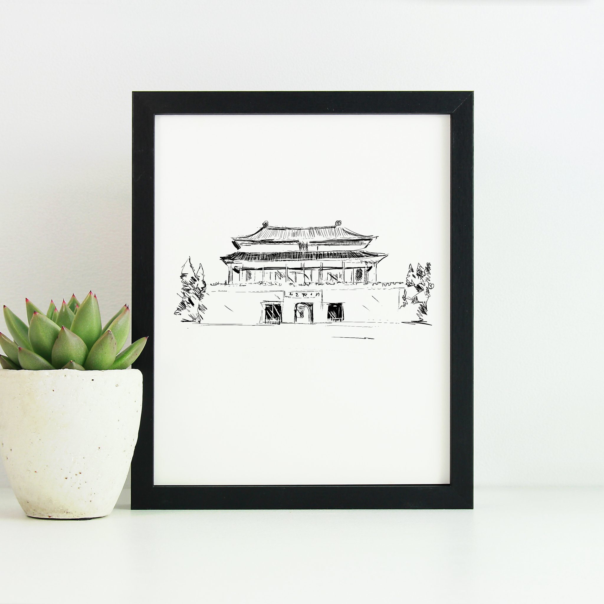 2048x2048 Forbidden City Monochrome Sketch - Forbidden City Sketch