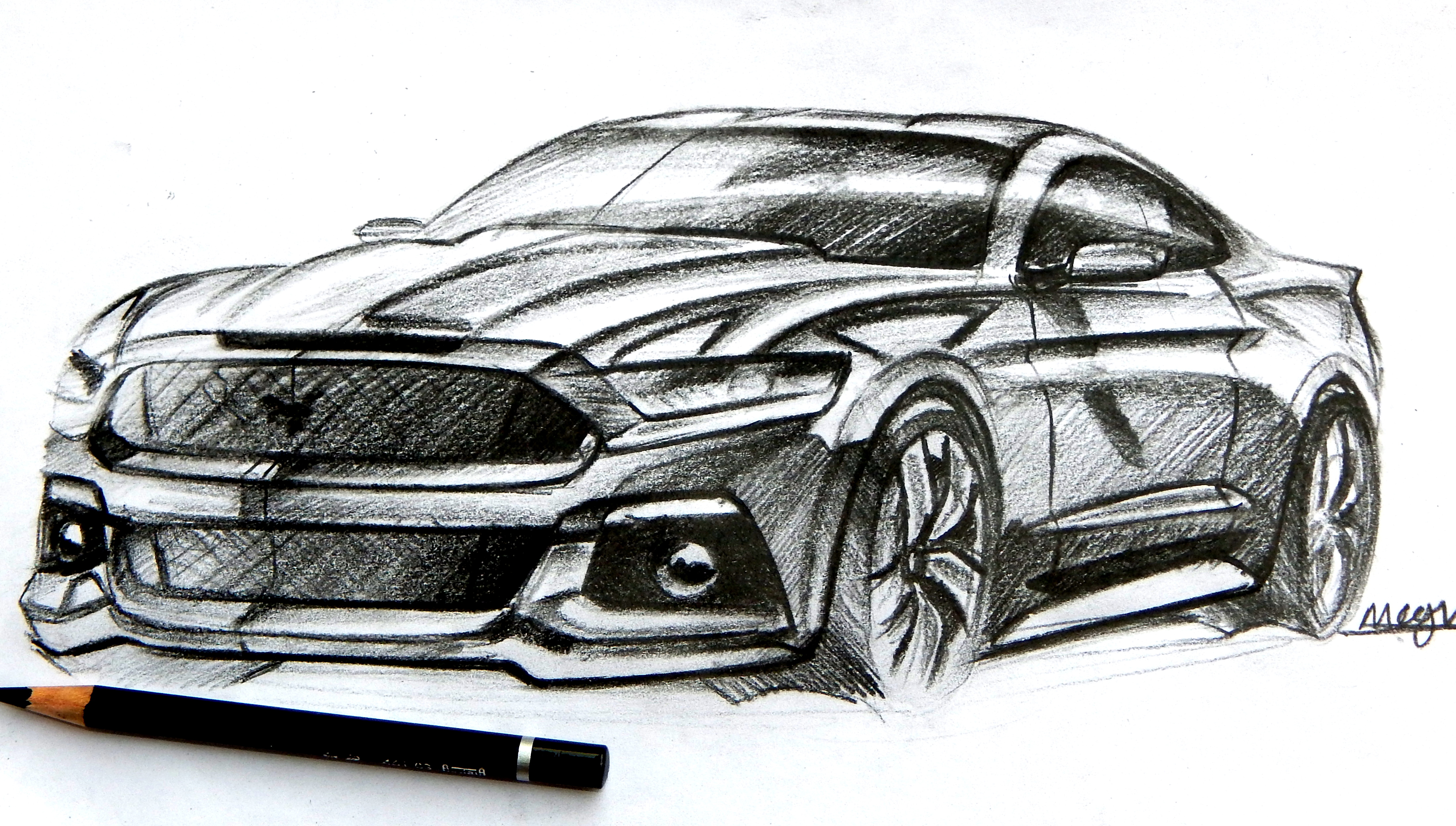 4398x2497 Collection Of Ford Mustang Pencil Drawing High Quality, Free - Ford Mustang Sketch