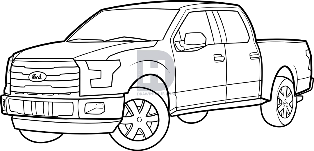 1080x521 How To Draw An F 150 Ford Pickup Truck, Step By Step, Drawing - Ford Truck Sketch