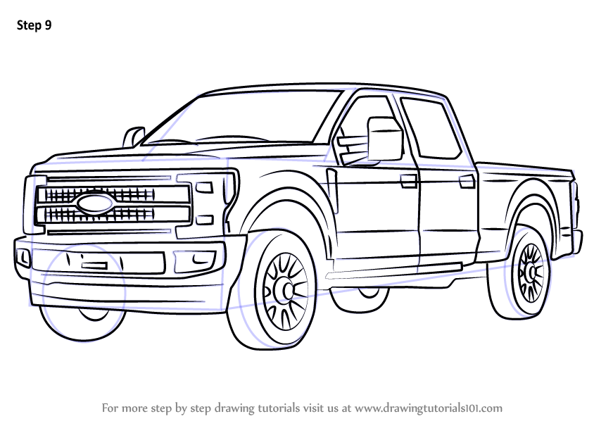 844x598 Learn How To Draw Ford F350 (Trucks) Step By Step Drawing Tutorials - Ford Truck Sketch