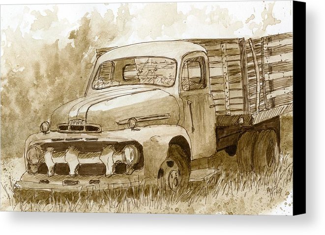 661x477 Sepia Ford Truck Sketch Canvas Print Canvas Art By David King - Ford Truck Sketch