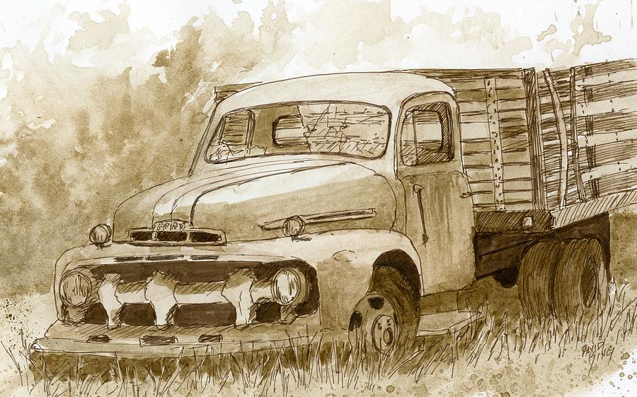 900x562 Sepia Ford Truck Sketch Drawing By David King - Ford Truck Sketch. 