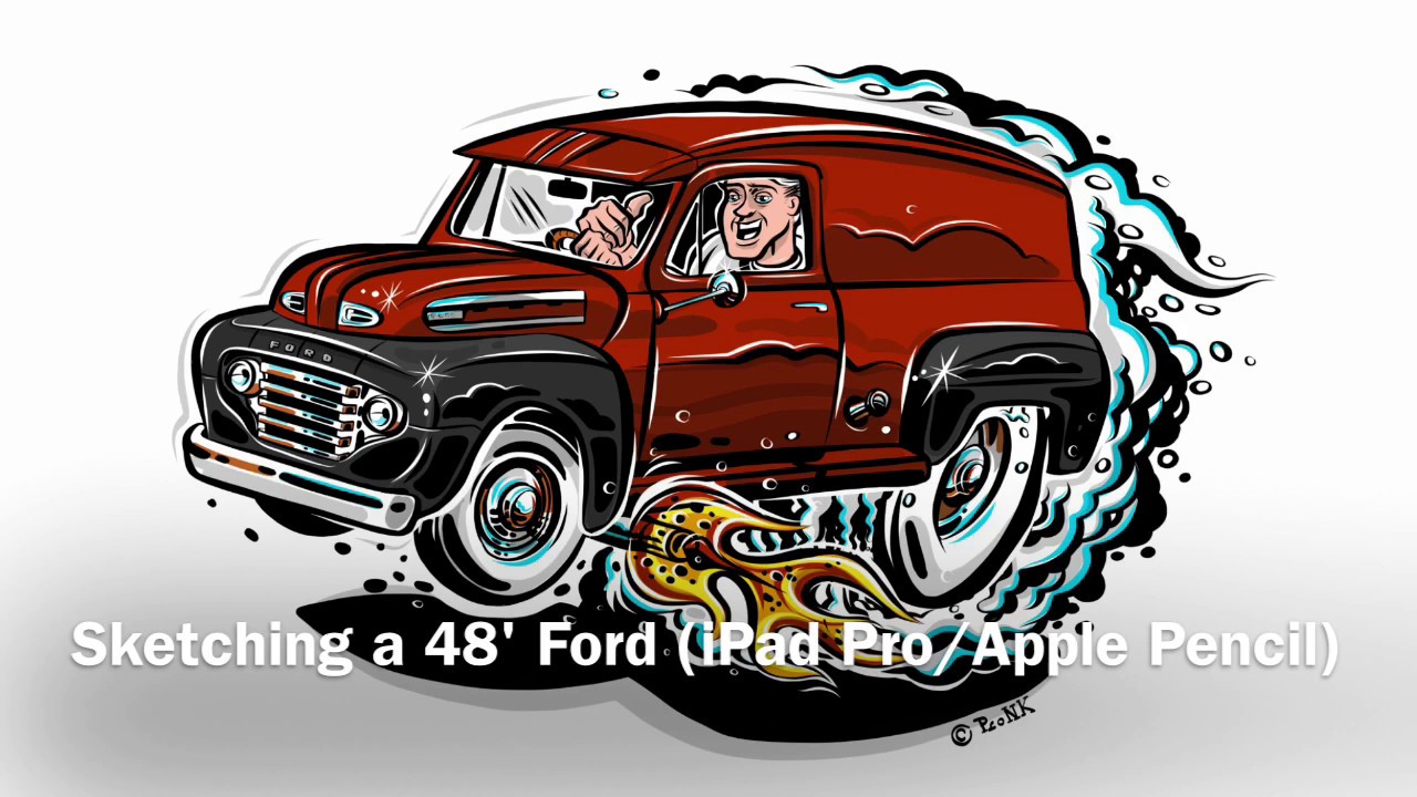 1280x720 Sketching A Hotrod Cartoon 1948 Ford Truck (Ipad Pro Amp Apple - Ford Truck Sketch