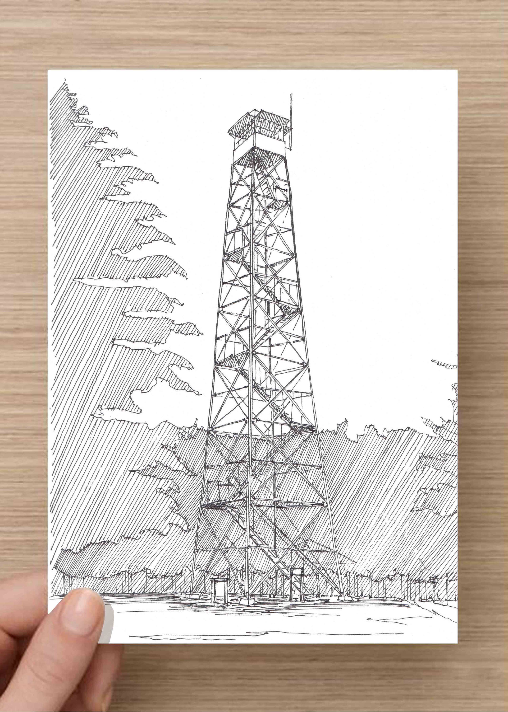 2143x3000 Ink Drawing Of Fire Tower Near Watkins Glen - Forest Fire Sketch