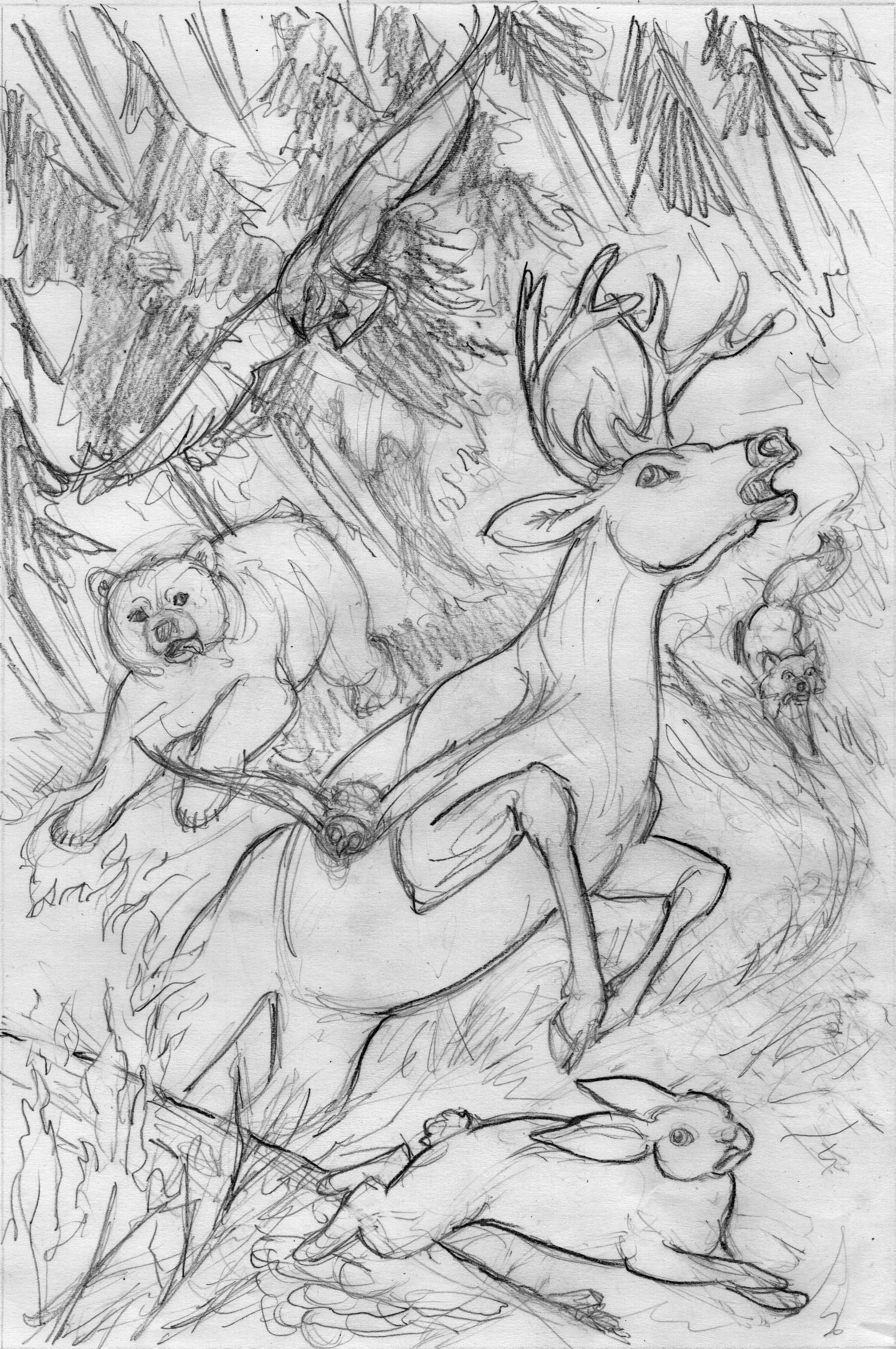 2409x3625 February 2014 Karen Gillmore Art - Forest Fire Sketch