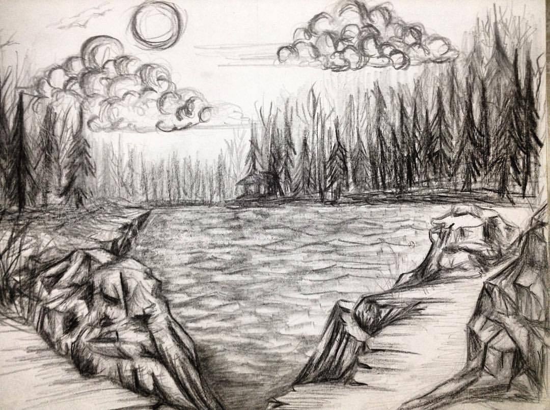 1080x806 How I Envisioned A Forest Scene In Hunger Games. - Forest Scene Sketch