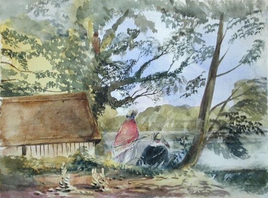 550x406 Statue Of A Saint, Greenwich Landscape Women With A Dog Herd Of - Forest Scene Sketch