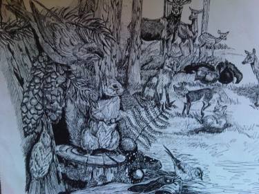 375x281 Indian Ink Sketch Of Forest Scene Drawing By Diane Lane Saatchi Art - Forest Scene Sketch
