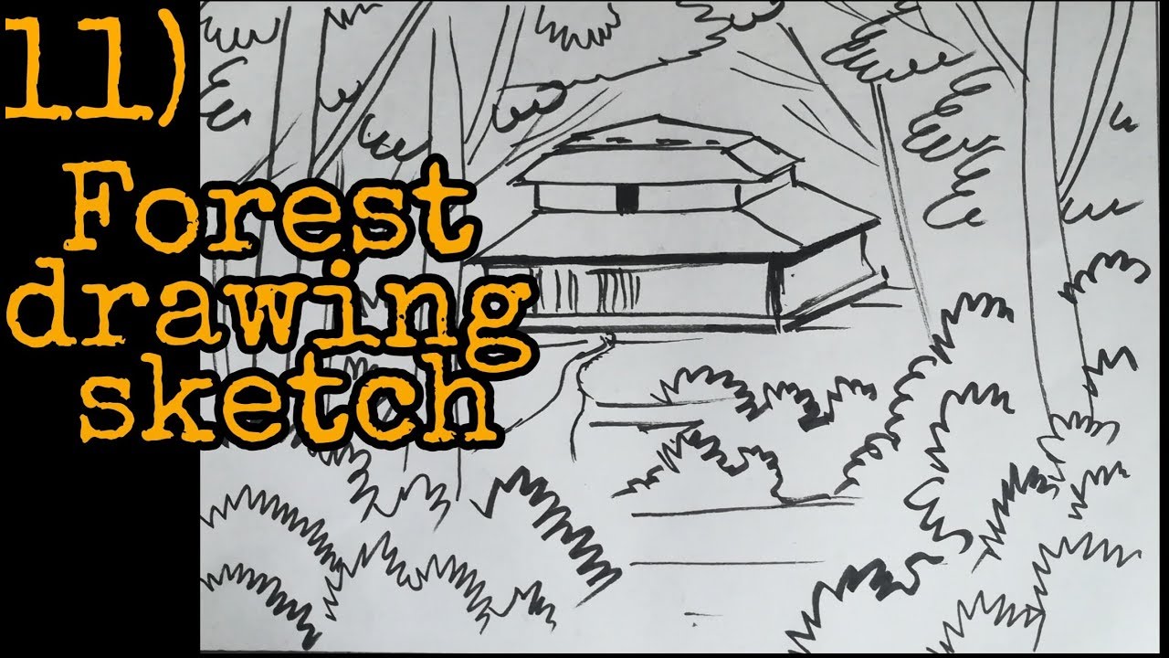 1280x720 Forest House Drawing By Simple Easy Method For Kids Sketch Idea - Forest Sketch Easy