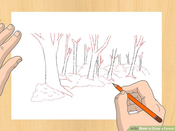 728x546 3 Ways To Draw A Forest - Forest Sketch Easy