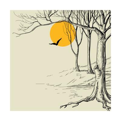 400x400 Moon In The Forest Sketch Art Print By Danussa - Forest Sketch Images