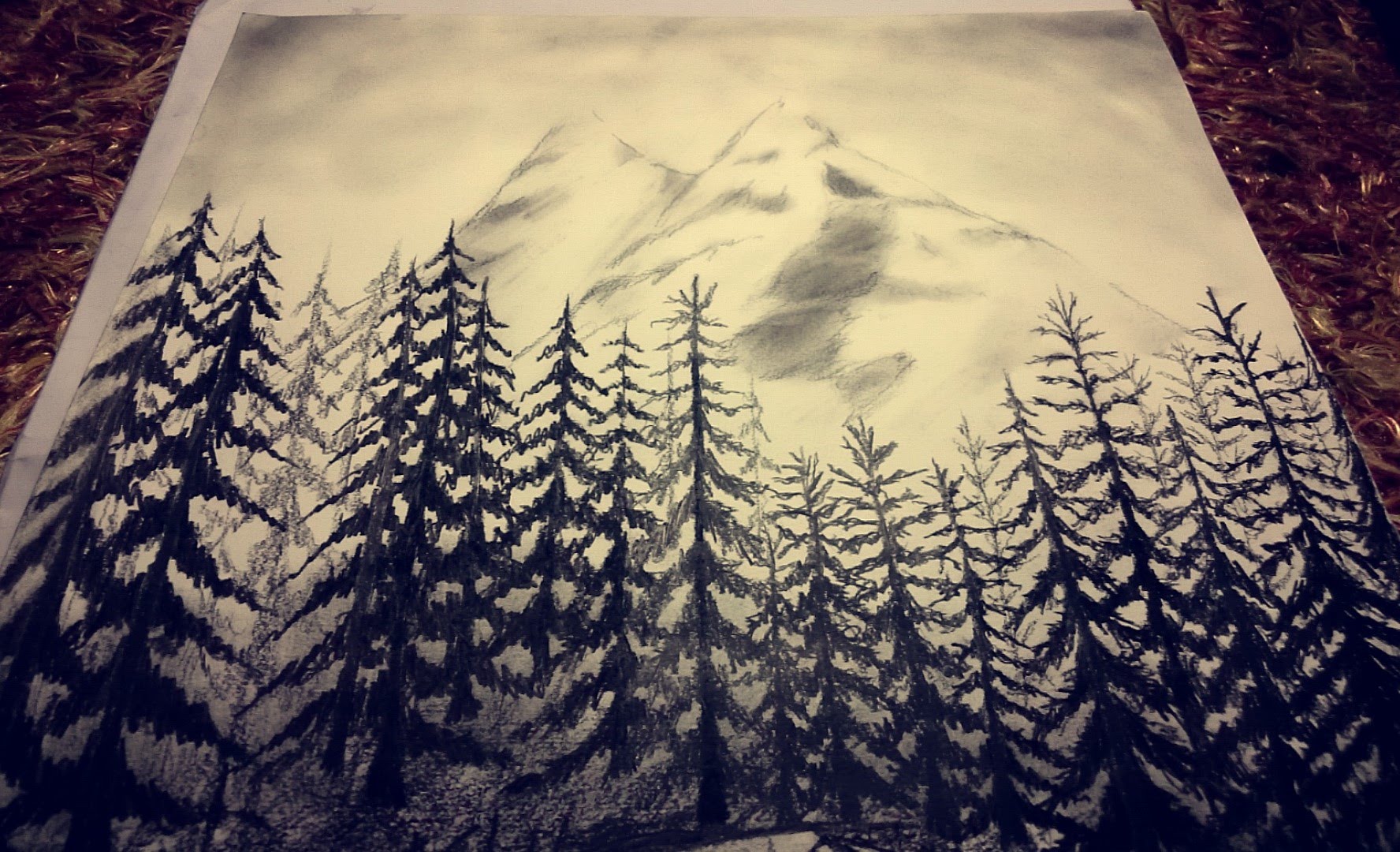 1776x1080 Charcoal Drawing Forest Mountains Sketch It - Forest Sketch Images